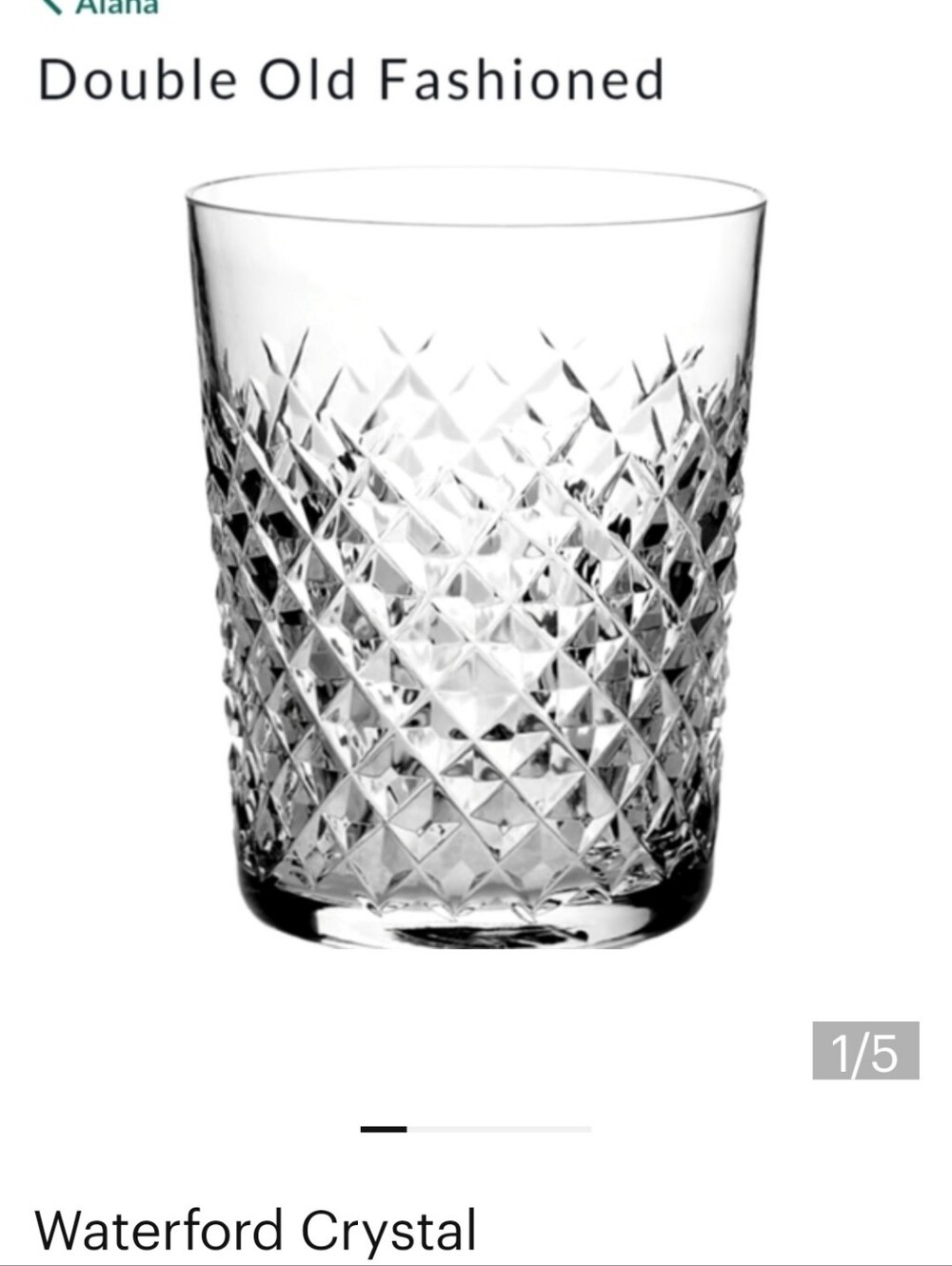 Waterford Crystal Clear Cut-Pattern Double Old Fashioned Glass